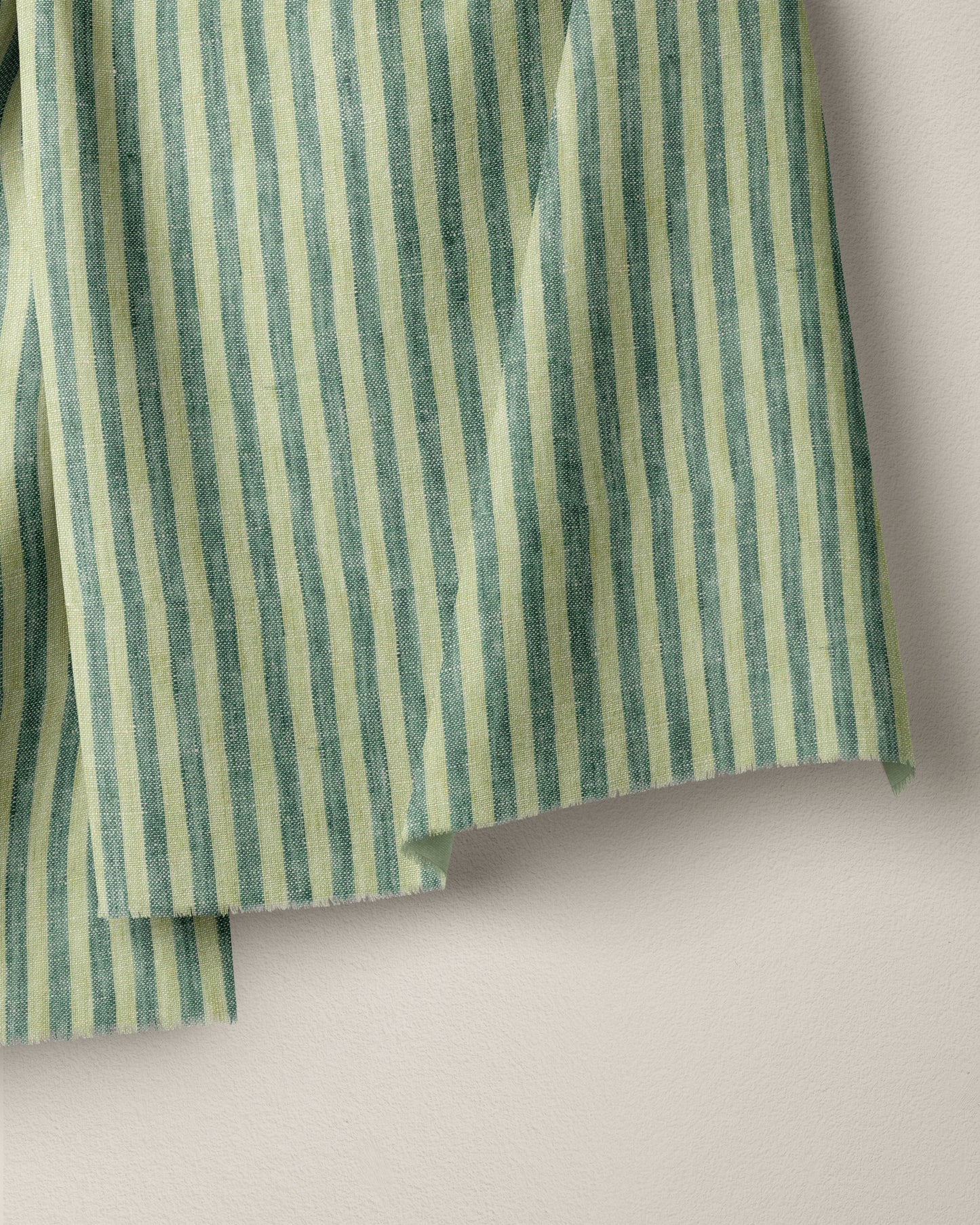 Apple Green Candy Stripe Washed Linen - 1.5 Yards Remnant