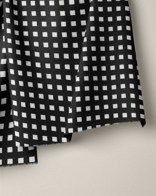 Funky Black and White Grid Check Block Print Cotton