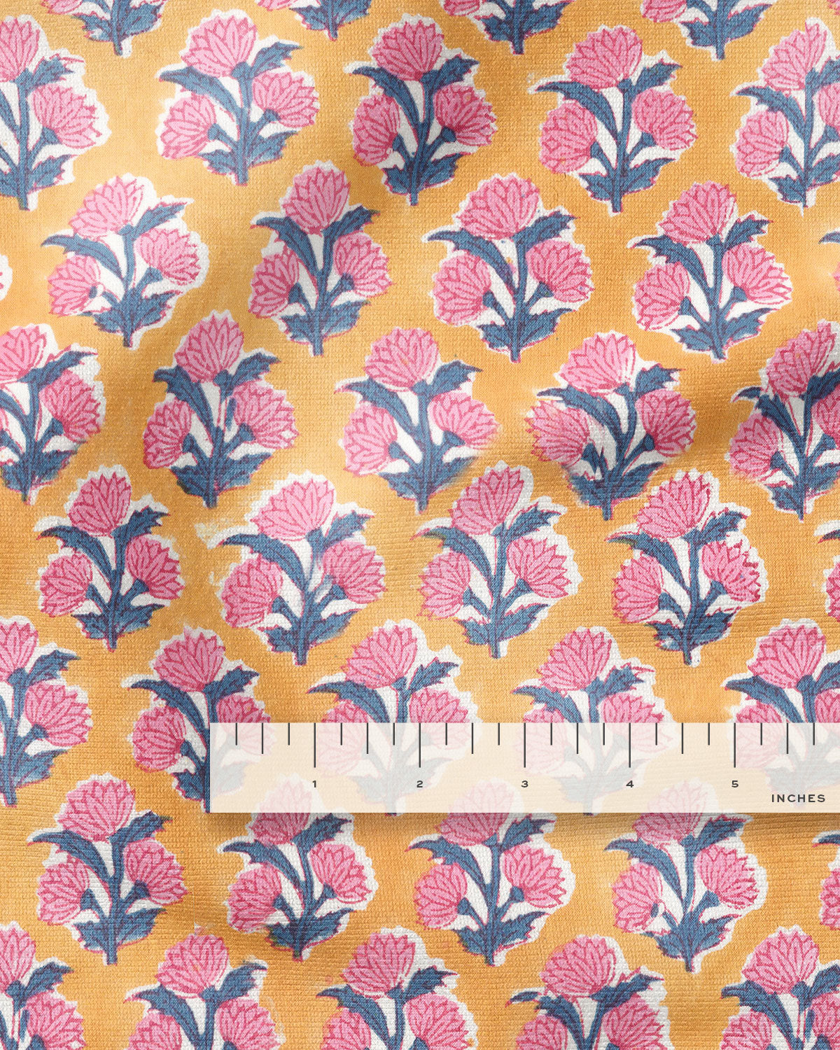 Marigold and Pink Bloom Block Print Cotton