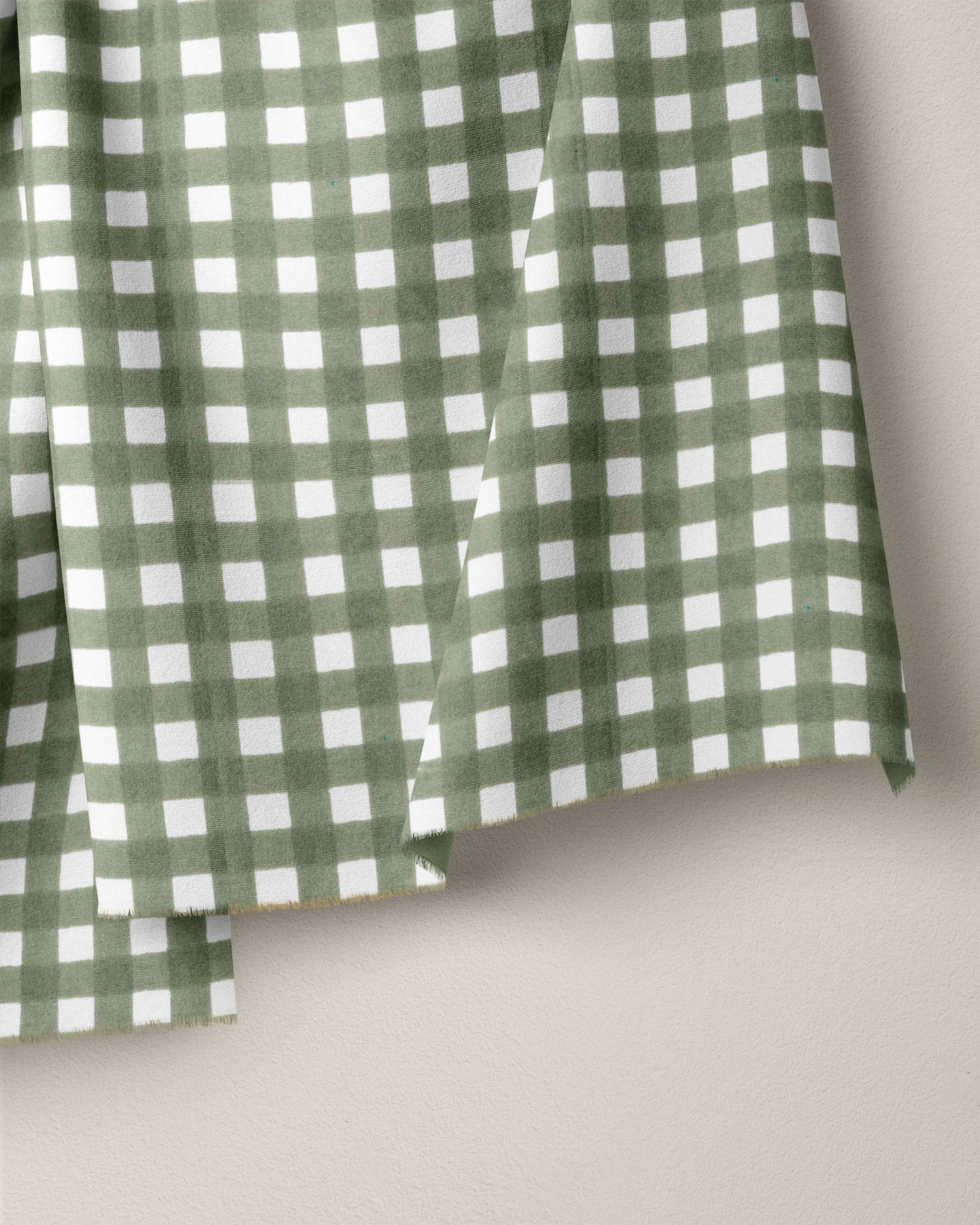 Aloe Green Check Screen Print Cotton - 2.5 Yard Remnant
