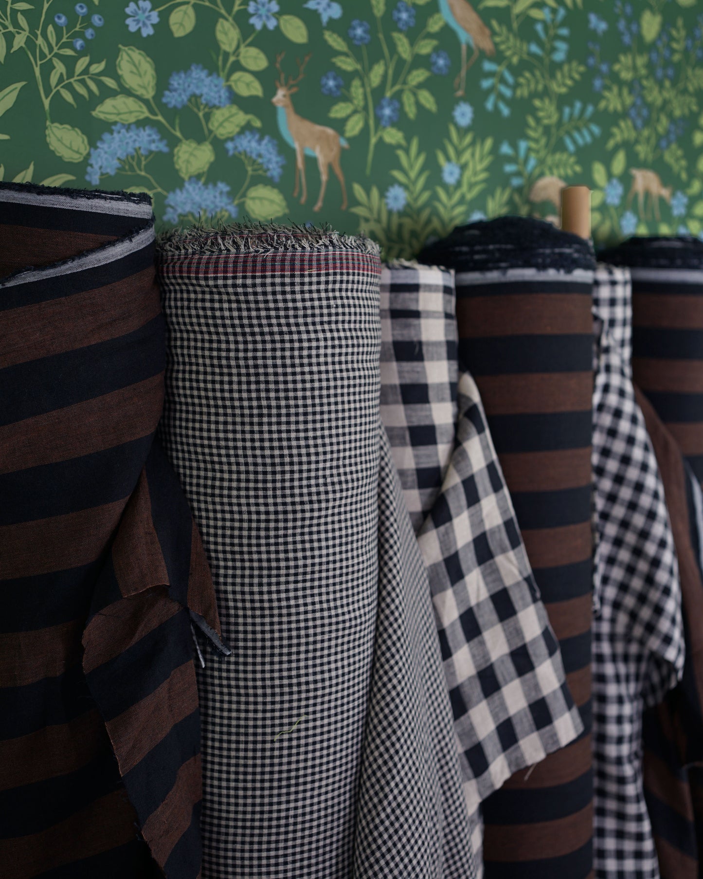 Black and Brown Club Stripe Washed Linen - 1/2 Yard Remnant