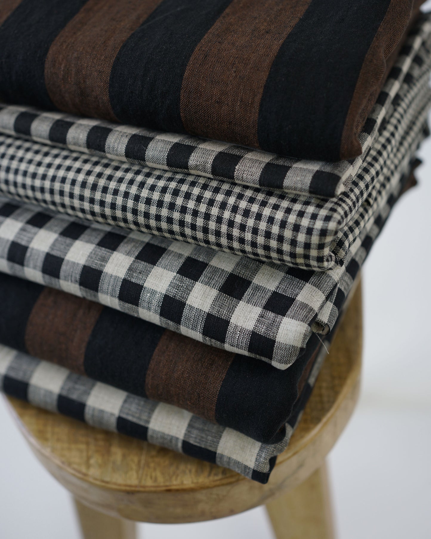 Black and Brown Club Stripe Washed Linen - 1/2 Yard Remnant