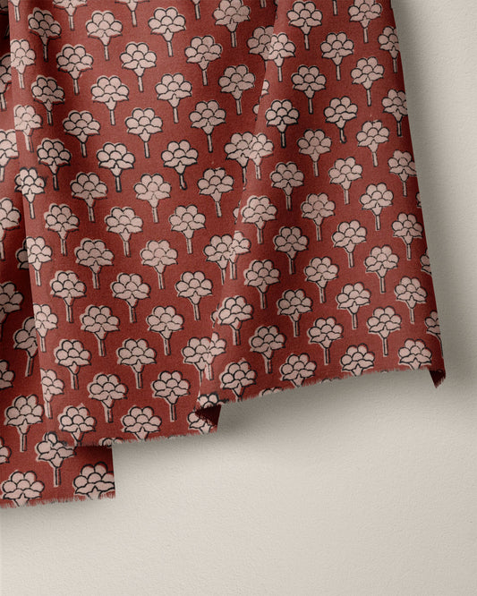 Cranberry Bloom Block Print Cotton