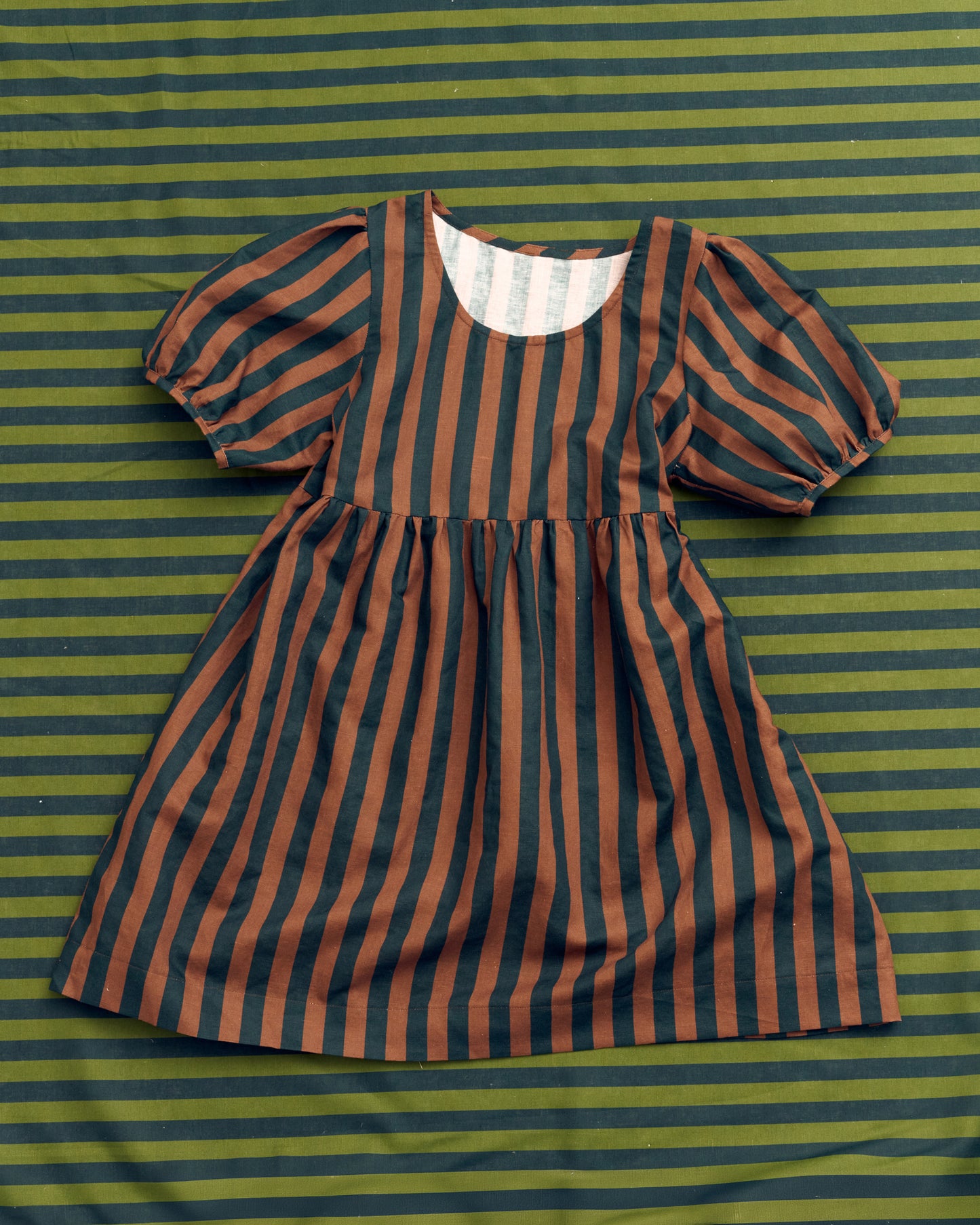 Green and Navy Cotton Linen Stripe