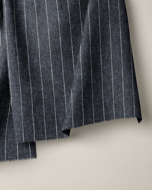 Dark Wash Pinstripe Linen Cotton Denim
