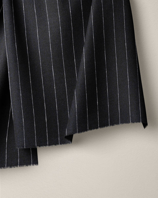 Deep Navy Pinstripe Linen Cotton Denim