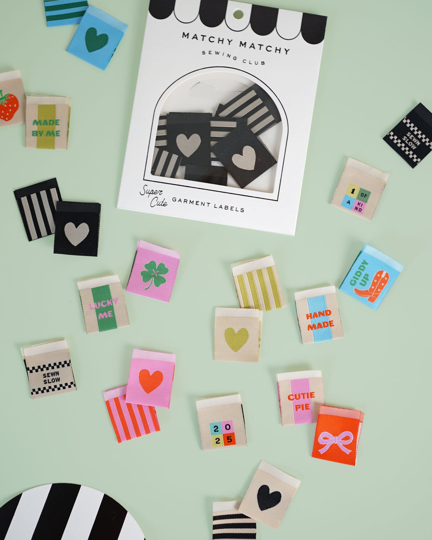Green Heart and Stripe Square Garment Labels
