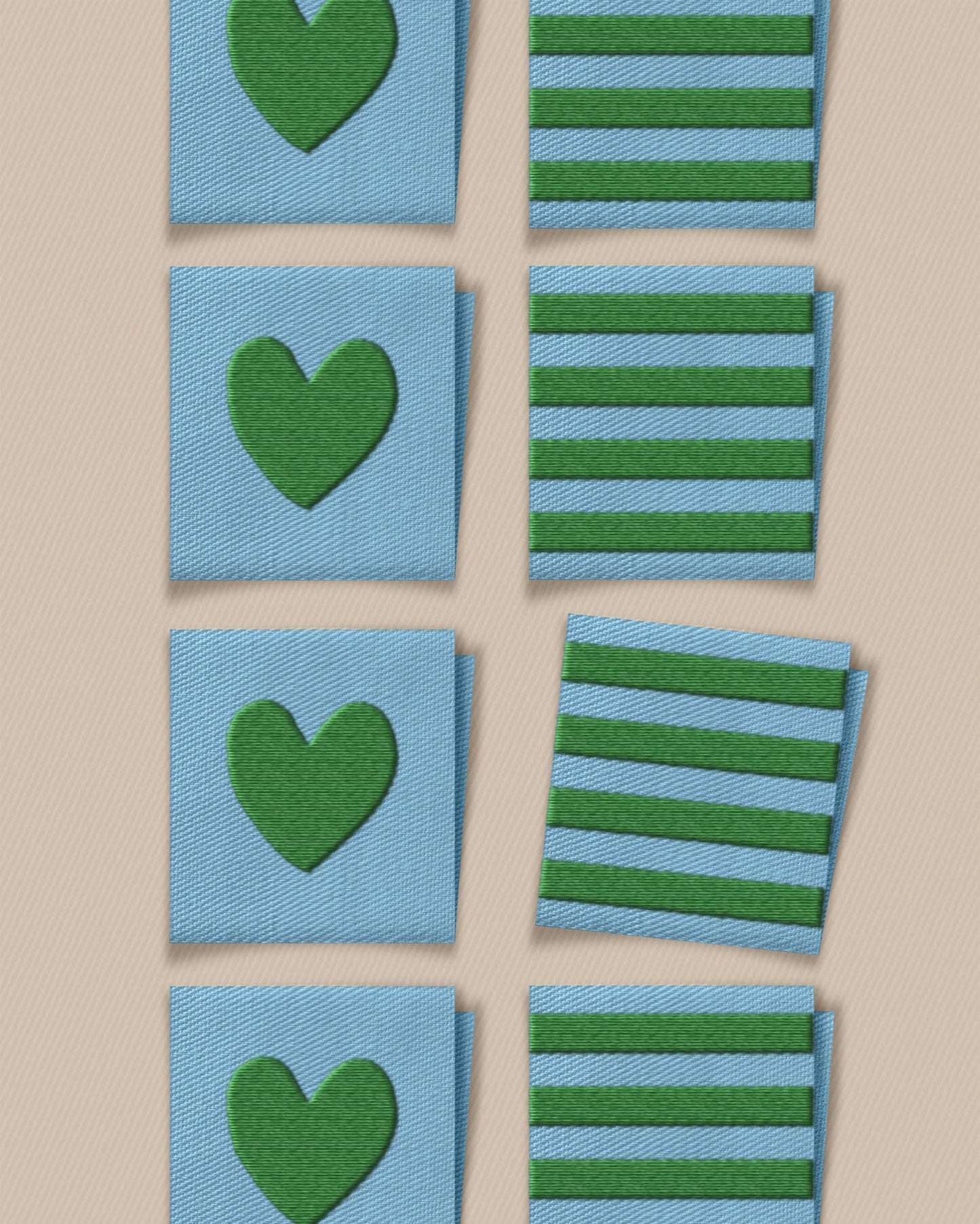 Green Heart and Stripe Square Garment Labels