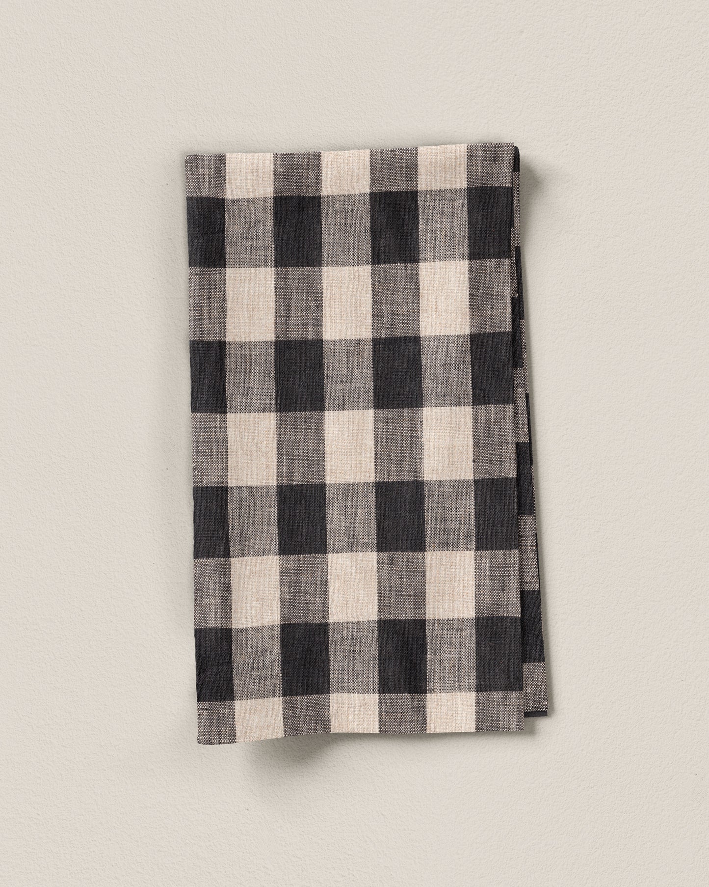 Large Black and Natural Gingham Linen - 3 Yard Remnant