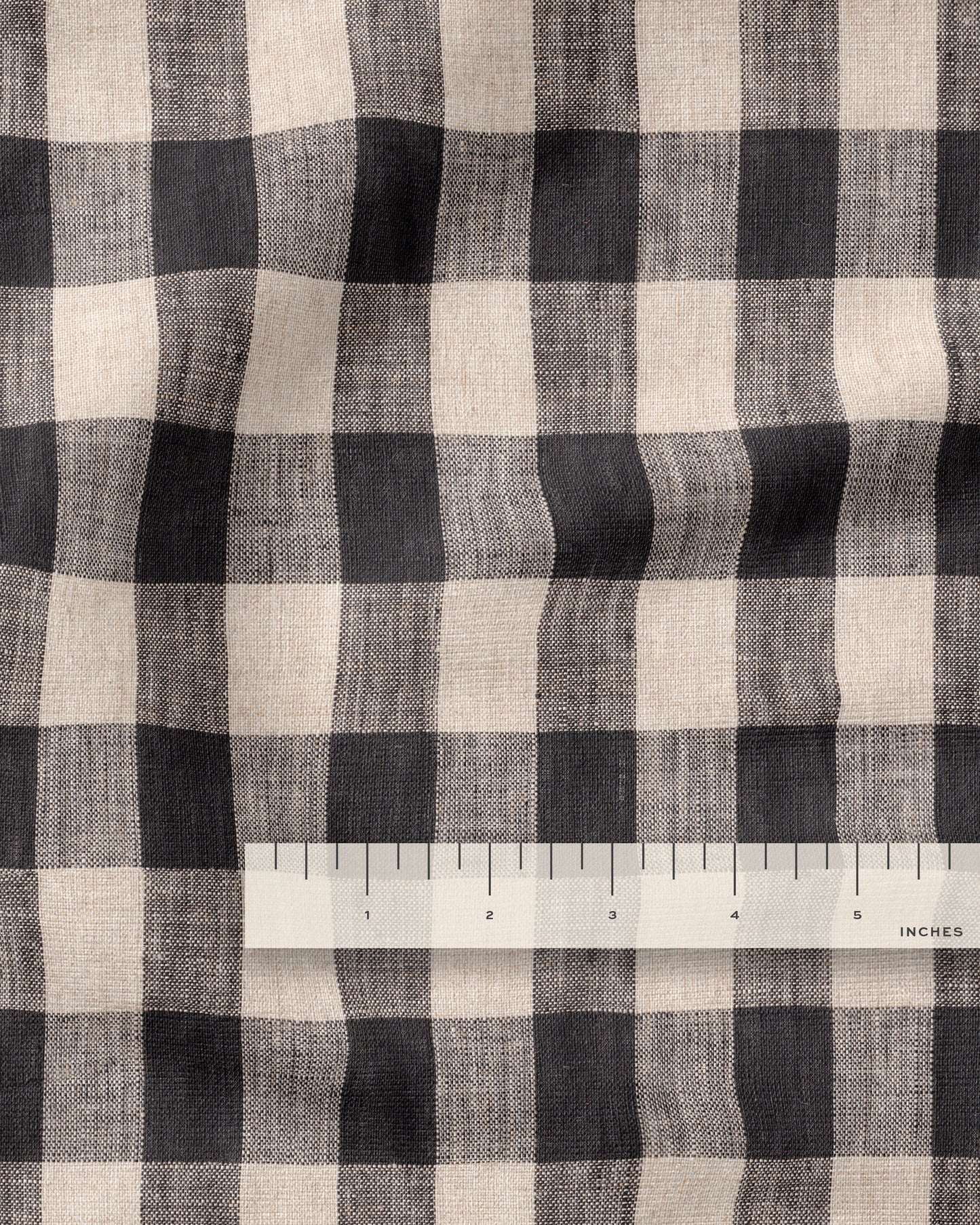 Large Black and Natural Gingham Linen - 3 Yard Remnant