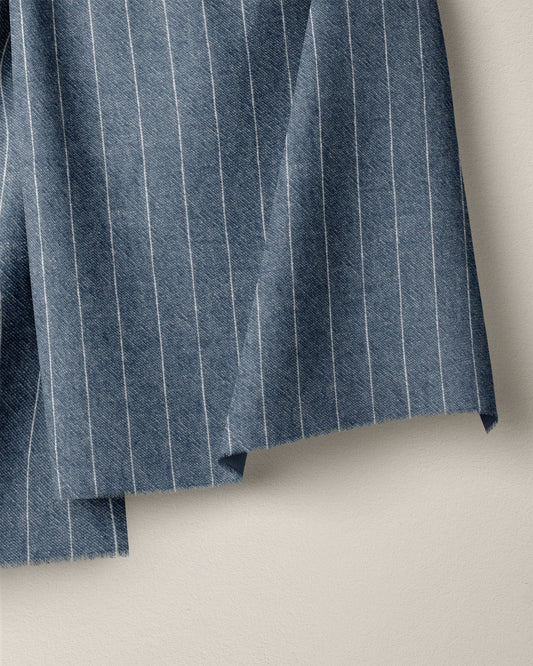 Mid Wash Pinstripe Linen Cotton Denim