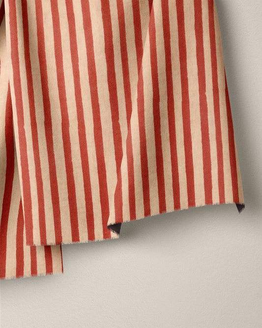 Cranberry Stripe Block Print Cotton - 1 Yard Seconds