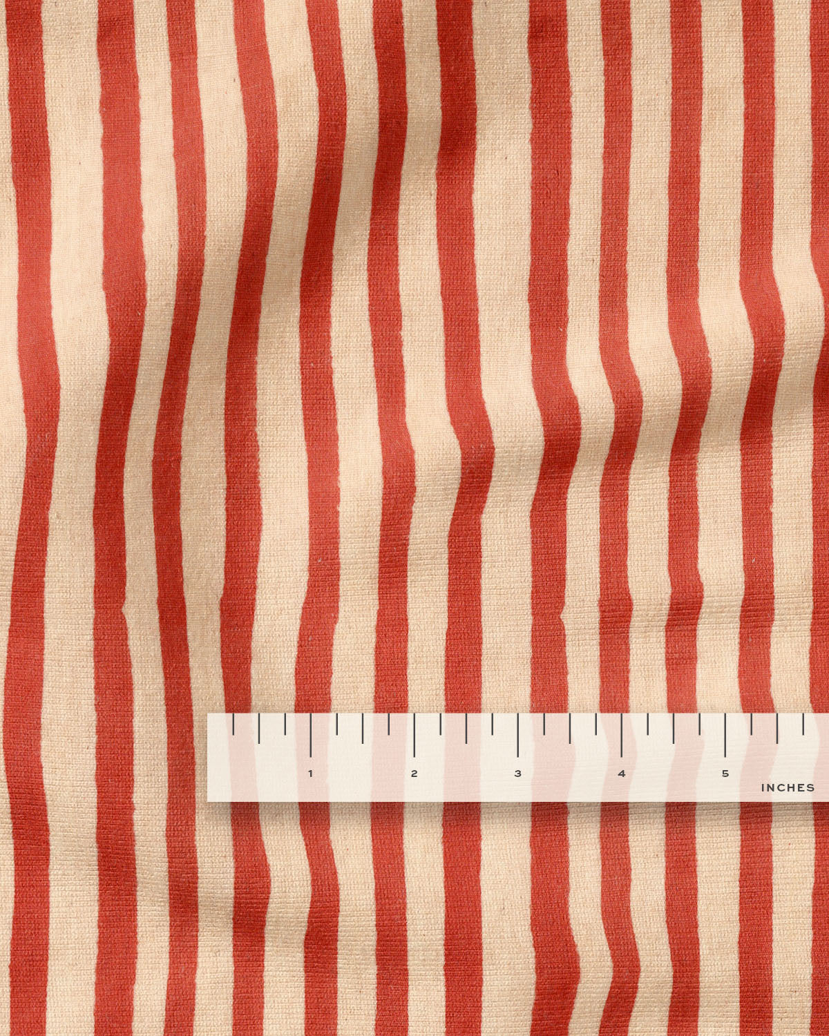 Cranberry Stripe Block Print Cotton - 1 Yard Seconds