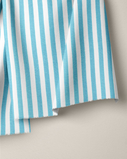 Aqua Small Stripe Screen Print Cotton - 1 Yard Seconds