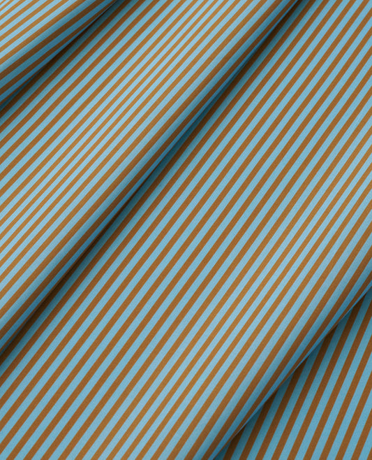Brown and Sky Thin Stripe Smooth Cotton Poplin
