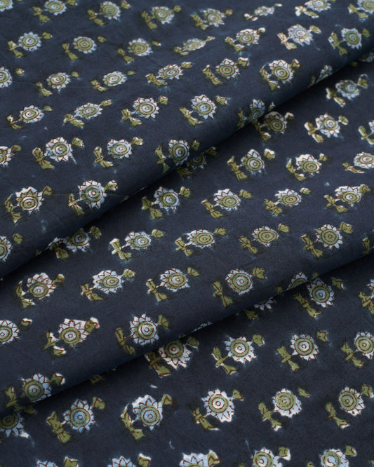 Deep Blue Bloom Block Print Cotton