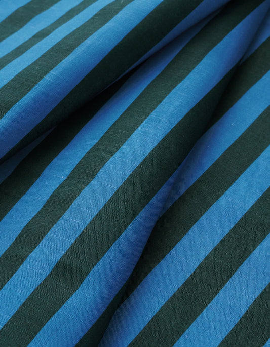 Deep Green and Blue Cotton Linen Stripe
