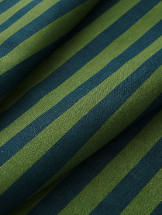 Green and Navy Cotton Linen Stripe