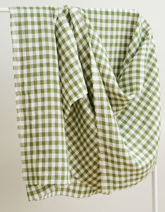 Mossy Green Gingham Washed Linen