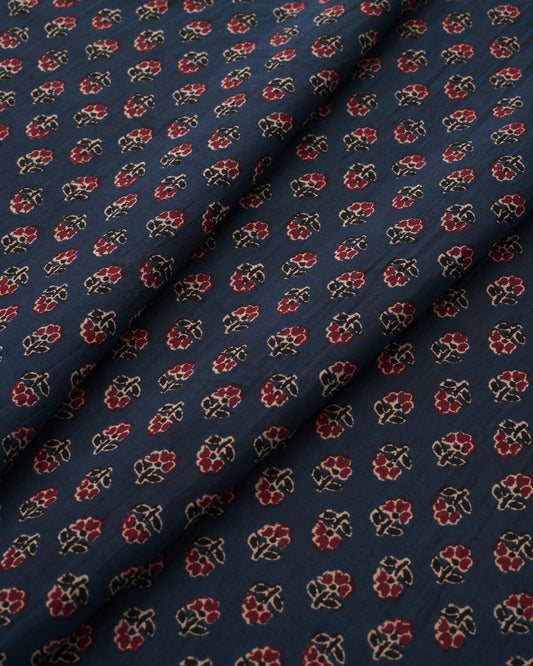 Navy and Red Mini Bloom Block Print Cotton