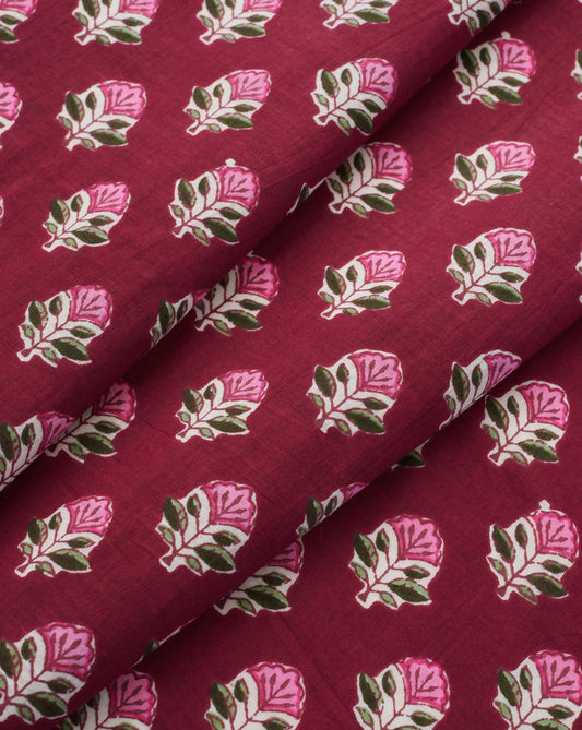 Pink and Ruby Bloom Block Print Cotton