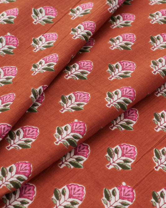 Pink and Rust Bloom Block Print Cotton