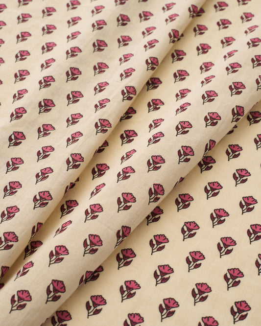 Pink and Tan Mini Bloom Block Print Cotton