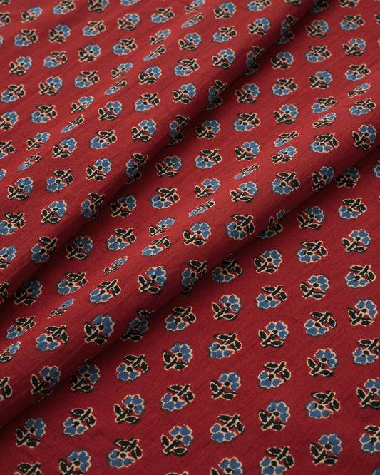Red and Blue Mini Bloom Block Print Cotton