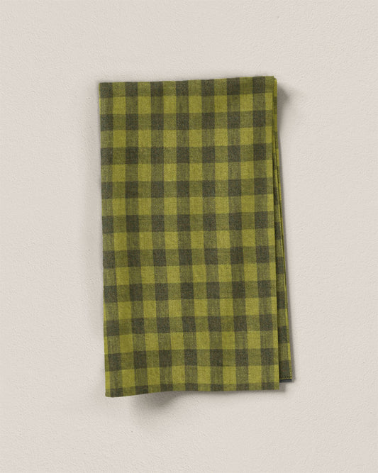 Medium Spanish Olive Gingham Washed Linen
