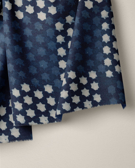 Star Grid Indigo Dye Block Print Cotton