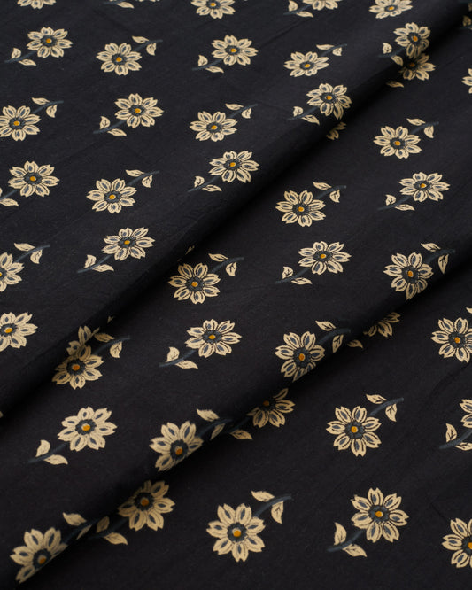 Tan on Black Bloom Block Print Cotton