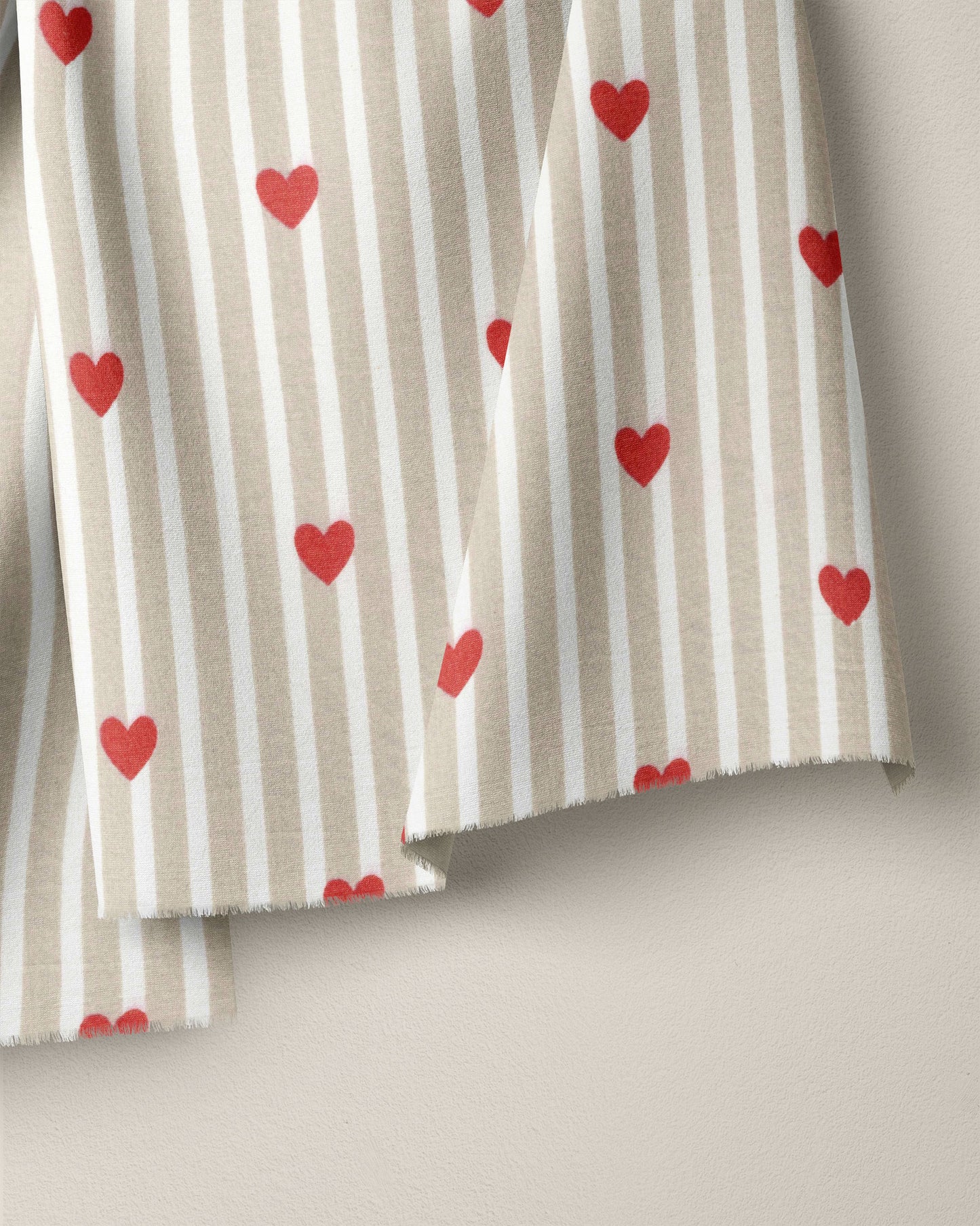 Tan Stripe Red Heart Block Print Cotton
