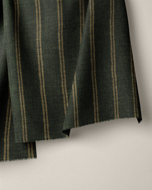 Woodland Green Twin Stripe Washed Linen