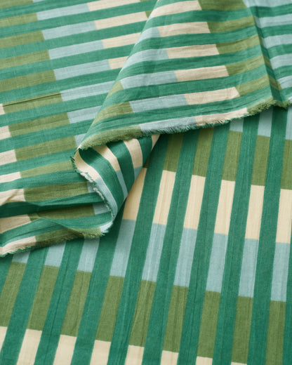 Asparagus Multi Stripe Block Print Cotton