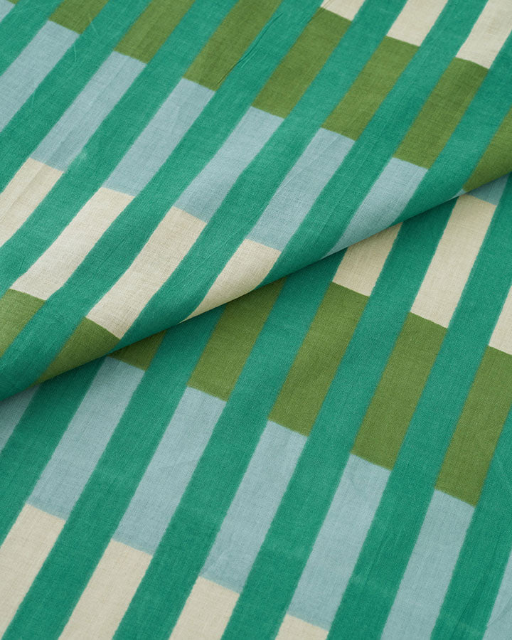Asparagus Wide Multi Stripe Block Print