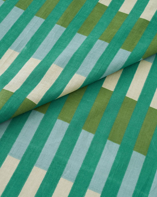 Asparagus Wide Multi Stripe Block Print