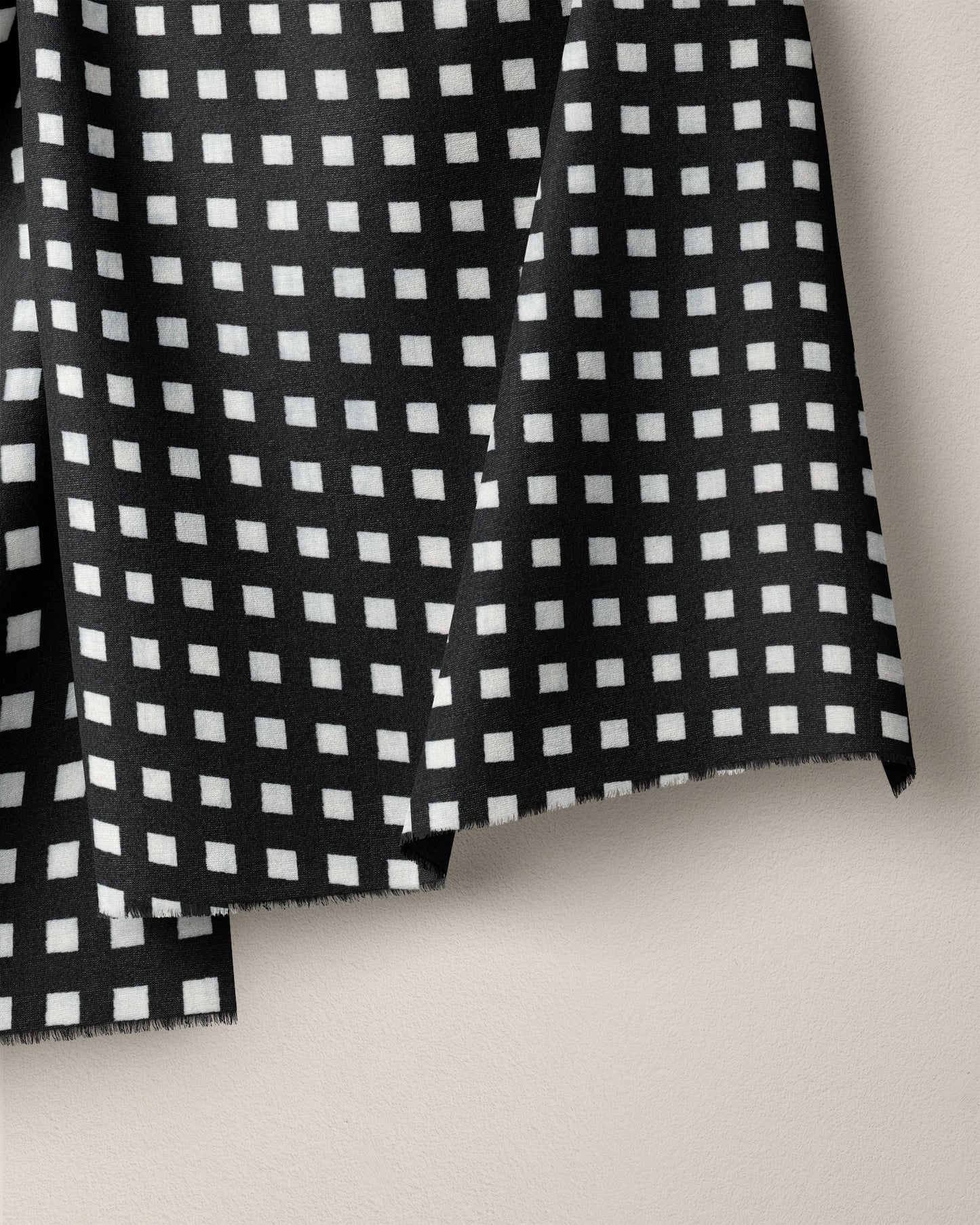 Funky Black and White Grid Check Block Print Cotton