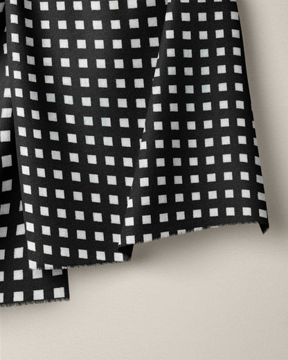 Funky Black and White Grid Check Block Print Cotton