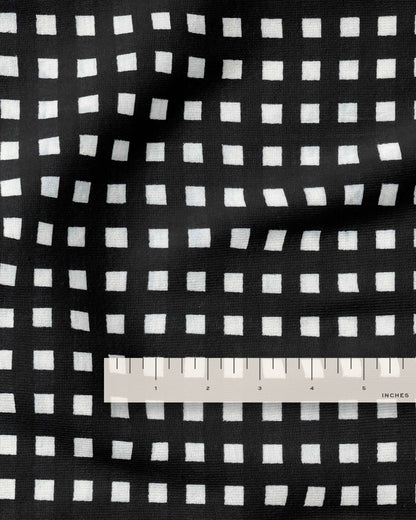 Funky Black and White Grid Check Block Print Cotton