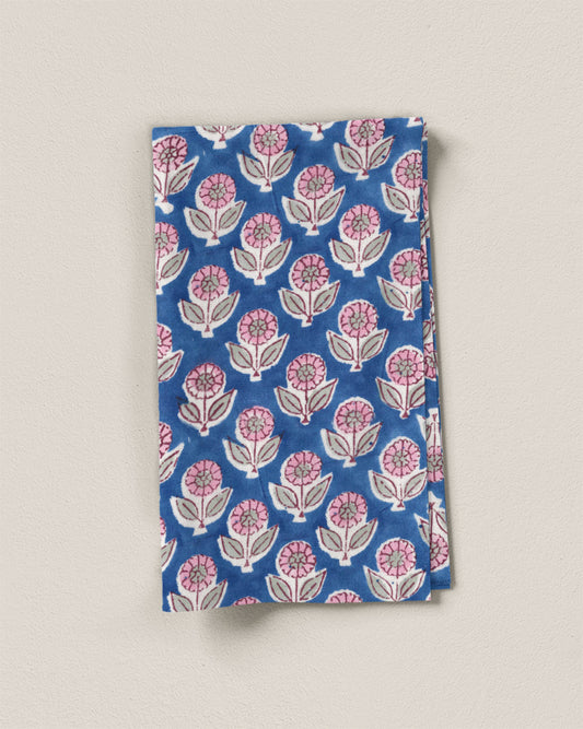 Blue and Pink Bloom Block Print Cotton