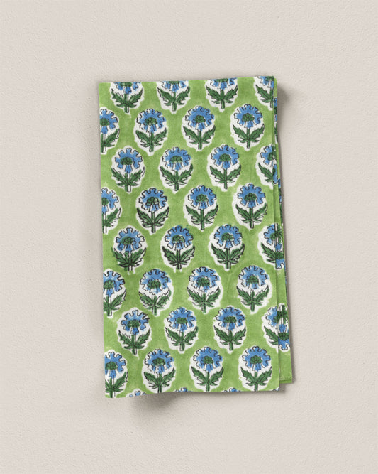 Green and Blue Bloom Block Print Cotton