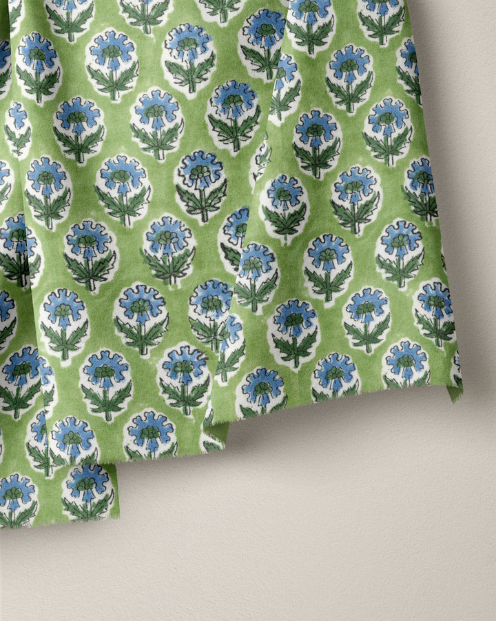 Blue - Bindaas Block Printed Cotton Natural Dyed Fabric - Tennis- Love All