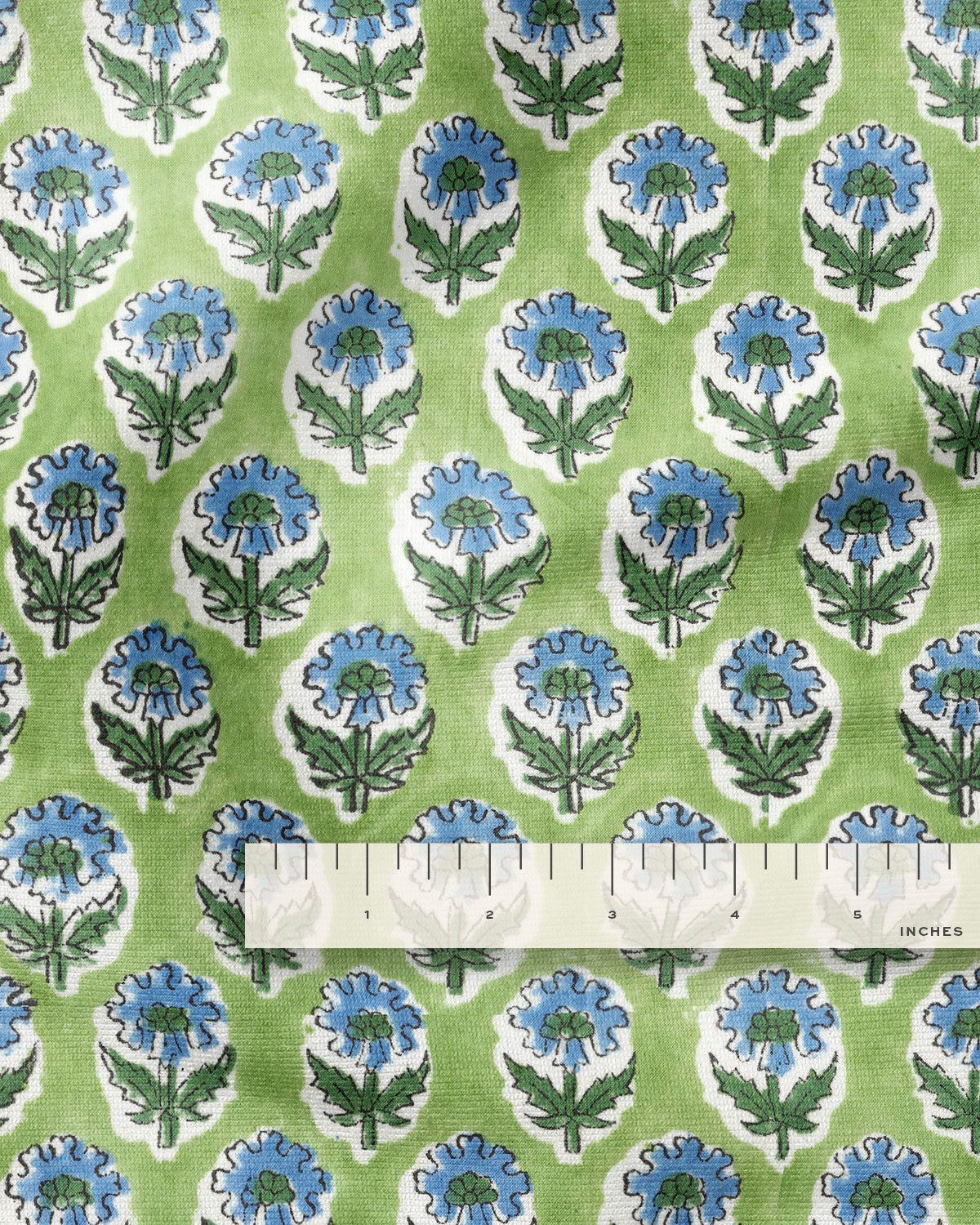 Green and Blue Bloom Block Print Cotton