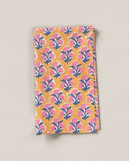 Marigold and Pink Bloom Block Print Cotton