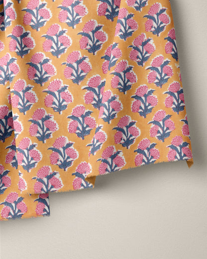 Marigold and Pink Bloom Block Print Cotton