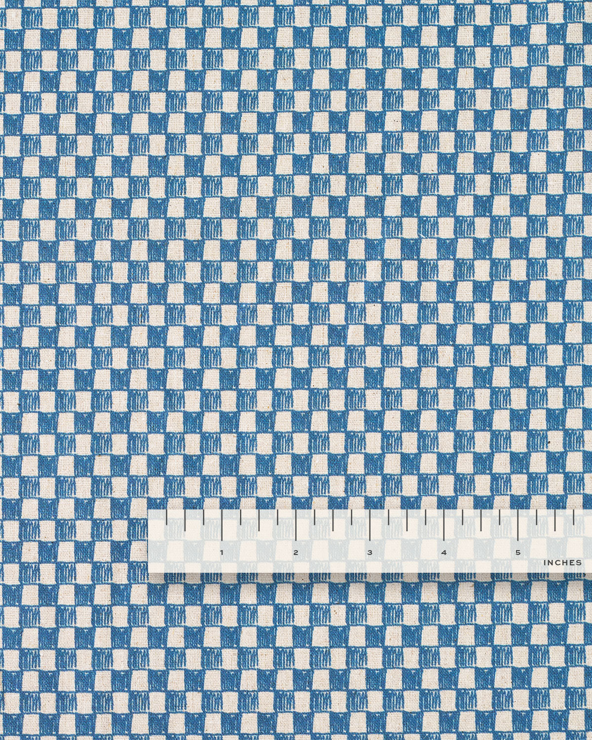 Blue Sketchy Check Custom Printed Linen Cotton Flax