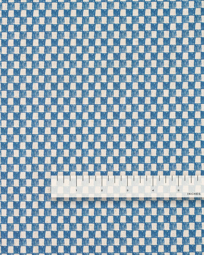 Blue Sketchy Check Custom Printed Linen Cotton Flax