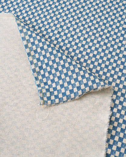 Blue Sketchy Check Custom Printed Linen Cotton Flax