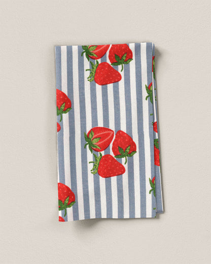 Blue Strawberries Block Print Cotton