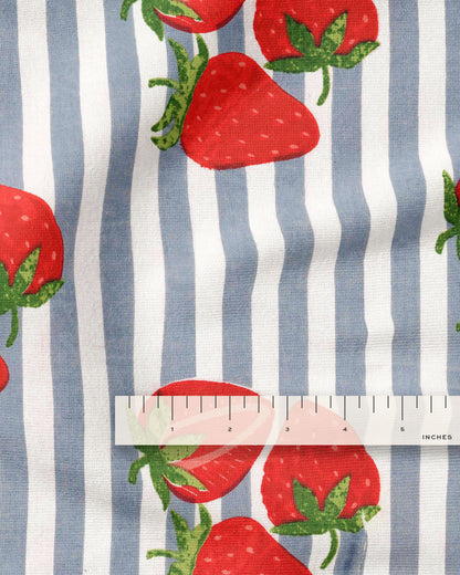 Blue Strawberries Block Print Cotton